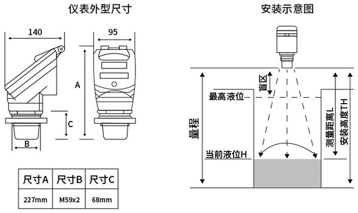 硫酸超声波液位计外形尺寸图